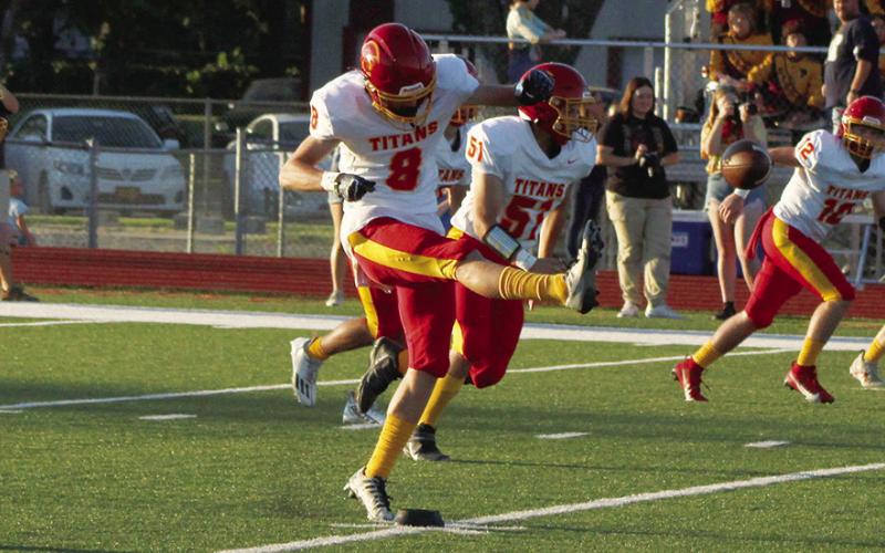 Titan Junior, Jace Midgett, kicked of the 2023 Football season at Girard, Friday night. Columbus won the toss and elected to defer to the second half in the 8-32 loss.