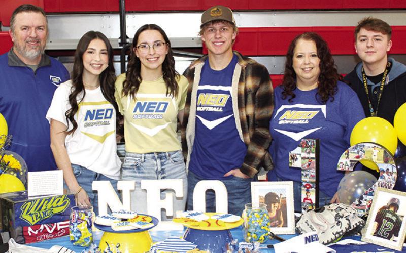 Lady Titan Senior, Torey Tedlock, signed a National Letter Intent to continue her softball career at Northeastern Oklahoma A &amp;amp; M College this fall. She was joined by her family and friends at the signing ceremony, February 21, at the Columbus Unified High School Gymnasium. Shown above with Torey are Corey Tedlock, Presley Tedlock, Cade Saporito, Tiara Tedlock, and Caden Tedlock