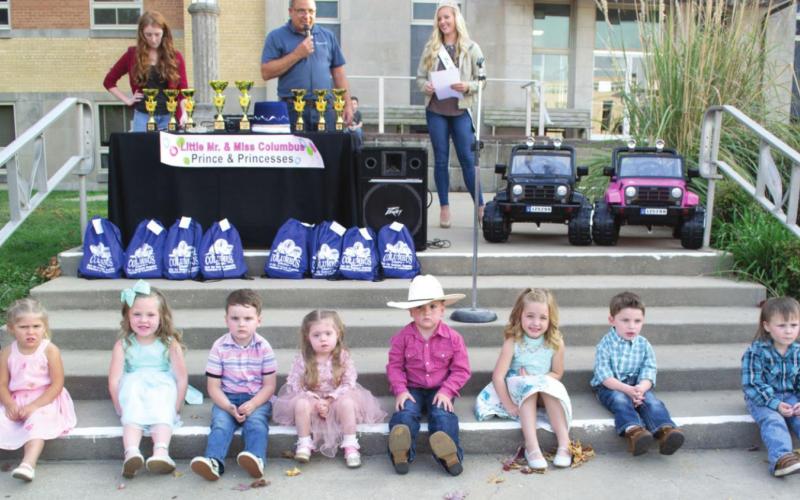 Candidates for Little Mr. and Miss Columbus will gather on the courthouse steps Friday, October 8 to hear the announcement of the grand prize winners. Last year’s contestants included (not in order) Elle Jesse (Little Miss Columbus), Grayson Davis (Little Mr. Columbus), Archer Stover, Lauren Smith, Olivia Weber, Lana Kloer, Kasey Rowe and Leo Clark. The announcement will be made at approximately 5:30 p.m. during the Columbus Day Bean Feed.