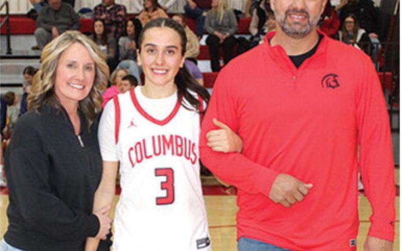 Lady Titan Senior, Brylie Johnson, was recognized during Senior Night Ceremonies, February 21, at the Columbus Unified High School Gymnasium. Brylie is a four-year member of the Lady Titan Basketball Team. She was escorted by her parents, Lorie and Jason Johnson.
