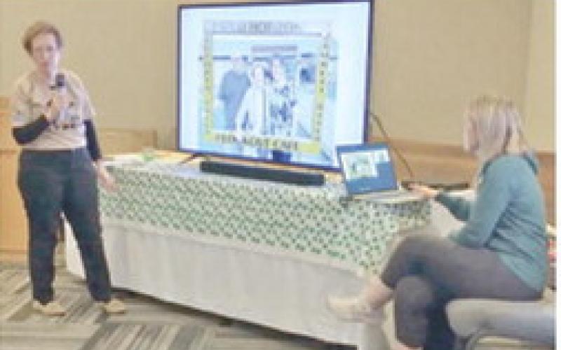 Vicki O’Neal gave a presentation on her trip to South Africa to the Baxter Springs PEO Chapter. Her daughter Natalie Vanderbeck assisted. Courtesy photo.