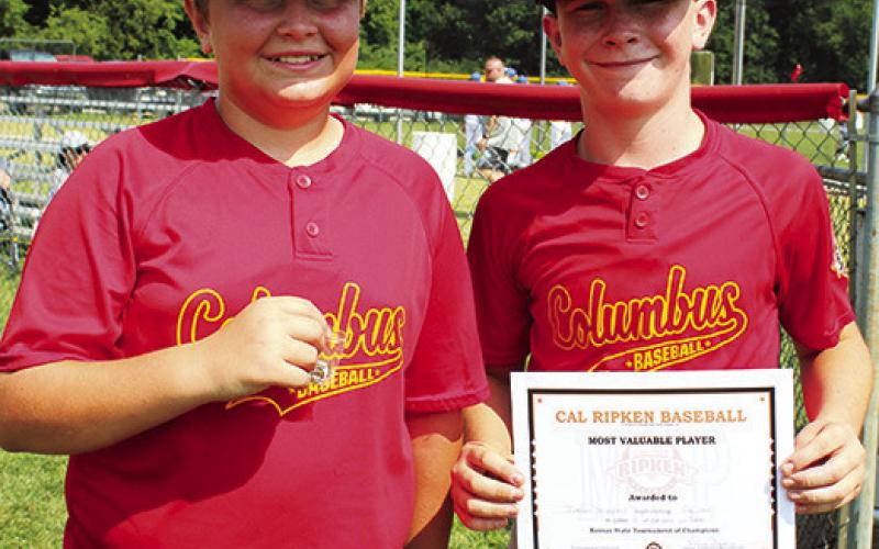 The Columbus Cal Ripken 12U All-Stars were eliminated from the championship bracket of the 2023 Kansas State Tournament in a hard fought, 5-3, loss to eventual state champion, Frontenac, on Volunteer Field, Sunday morning. Kannon Roberts earned the WOW Award and Isaiah Williams was named the MVP in the Game 7 contest.