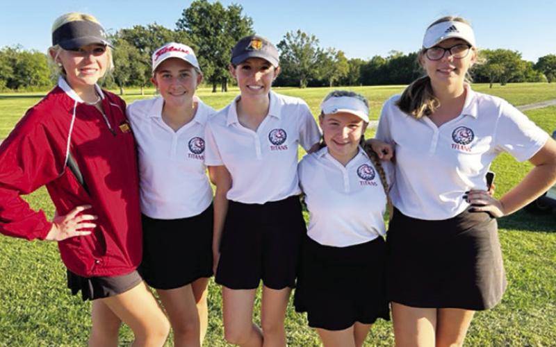The Columbus Girls Golf Team qualified for a return trip to the Kansas Class 3-1A State Tournament by placing fourth in the team standings at the 3-1A Regional Tournament, Monday, in Girard. The state tournament will be in Hesston, Monday and Tuesday. Tee time is 9 a.m. both days. In individual placings, Reese Grundy placed 22nd, Mallory Thompson was sixth, Natalie Wary placed 26th, Amory Neely came in 13th, and Anna Head was 36th for a team total of 164 strokes on one of the toughest courses of the season.