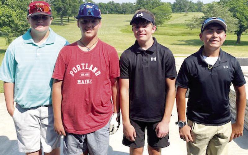 The boys 13-14 order of finish for the Columbus Junior Golf, post-clinic tournament is, Kaden Rowe, Alex Welch and Easton Long tied for second, and Deagan Stevens. The May 31 event led up to the summer league tournament schedule, practicing with program facilitators. The boys host the first tourney, Thursday at Brush Creek Golf Course. Courtesy photo.