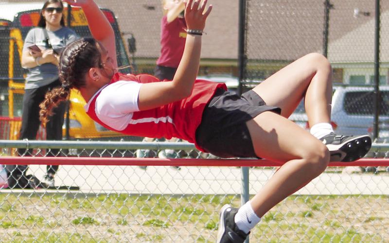 Morgan Anderson, Lady Titan Seventh Grader, took first place in the High Jump event at the Columbus Invitational Track and Field Meet, April 20, at the Central School Complex. Morgan is also a member of the second place 4x400M Relay and the fourth place 800M Medley Relay.