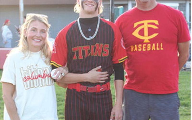 Titan Senior Cal Saporito was recognized during Senior Night recognition, Friday, at Bomber Field. Cal has been a member of the Titan Baseball Team for four years. He was escorted by his parents, Angie and Clint Saporito.