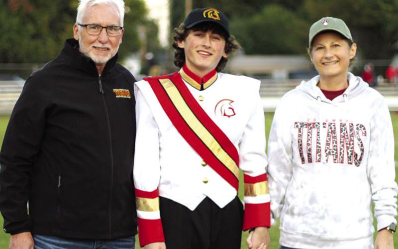 Titan Senior, John Smith, was recognized during Senior Night Ceremonies, October 13, at Titan Stadium. John is a four-year member of the Titan Band. He was escorted by his parents, Brian and Marcia Smith.