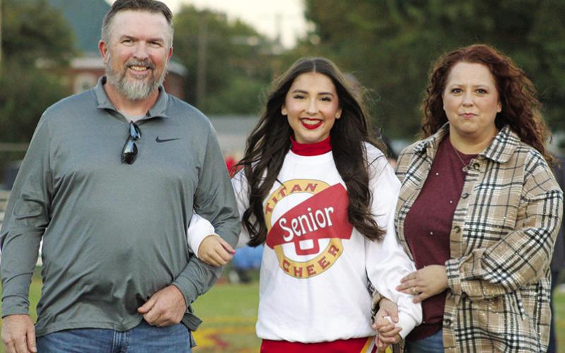Lady Titan Senior,Presley Tedlock, was recognized during Senior Night Ceremonies, October 13, at Titan Stadium. Presley is a four-year member of the Titan Dance Team, the Titan Cheer Squad, and the Titan Band. She was escorted by her parents, Corey and Tiara Tedlock.