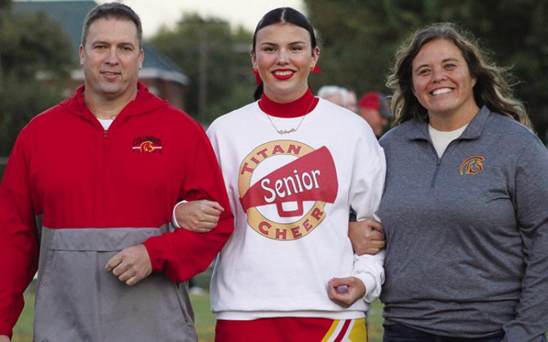 Lady Titan Senior, Gabryelle Smith, was recognized during Senior Night Ceremonies, October 13, at Titan Stadium. Gabryelle is a four-year member of the Titan Cheer Squad. She was escorted by her parents, Justin and Misty Smith.