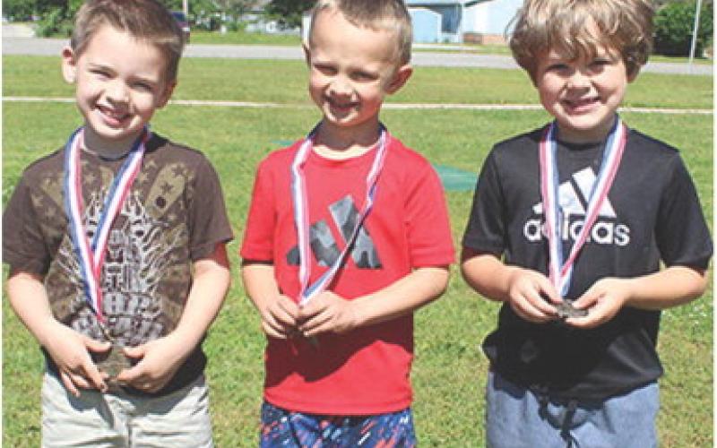 Winners in the boys race at the Park Elementary Field Day were second place Blaze Elmore, first place Miles Jarrett and third place Jax Leet