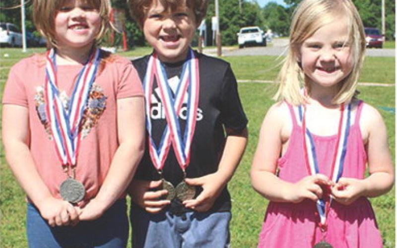 Winners in the ball kick at the Park Elementary Field Day were third place RyLee Zimmer, second place Jax Leet and first place Cora Allen.