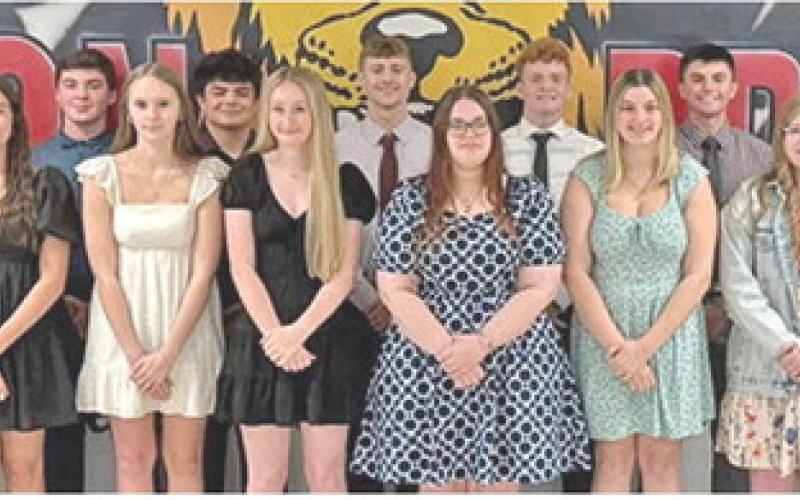 Baxter Springs High School held National Honor Society inductions March 11. Current members include Logan Abbott, Ella Boeckman, Kierstan Burgraff, Isabella CasadaNolan Commons, Taylor Cox, Allison Hall, Alexis Hatcher, Devyn Hopkins, Allie Judd, Ivan Ogle, Grady Roller, Jayme VonBrookner, Payton Wheeler and Brooks Walker. New members inducted were Maliah Avery, Weston Buck, Jaylee Hessee, Oliver Kerr, Andrew Low, Isaiah Main, Jada Palmer, Cole Parrish, Kadence Underhill and Kailee Wixon. Courtesy photo.