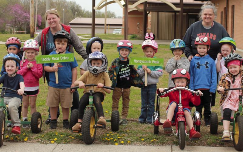 Above and below members of the Park afternoon Pre-K classes participated in the annual trike-a-thon for St. Jude’s . The youngsters look forward to the event each year.