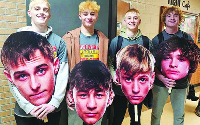Titan qualifiers to the Kansas Class 4A State Boys Wrestling Tournament were honored with a pep rally send off, Wednesday, as they walked the hall at Columbus Unified High School. Junior, Korbyn Newberry, sophomore, Jayden Rodriguez, sophomore, Cal Saporito, and freshman, Mason O’Banion made the trip to Salina for the tournament, Thursday through Friday at the Tony’s Pizza Event Center. Courtesy Photo.
