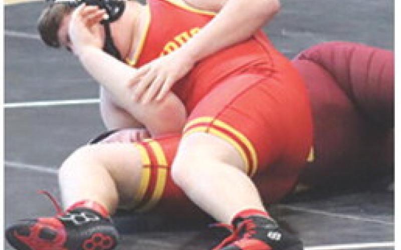 Cajen Smith, Columbus Wrestling Club, pinned Jett Shanholtzer, Matside Wrestling Academy, twice on his way to winning the 12U, 215 pound class at the Frontenac Brawl, Sunday.