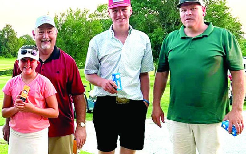 Cami Carpino and David Schoech were the winners of the tie-breaker for third and fourth in the A Flight of the Columbus Junior Golf Youth/Adult Tournament, August 10, at the Brush Creek Golf Course in Columbus. The pair tallied a scorecard of 40 with Cole and KC Youngblood who ended up in fourth place. Courtesy Photo.