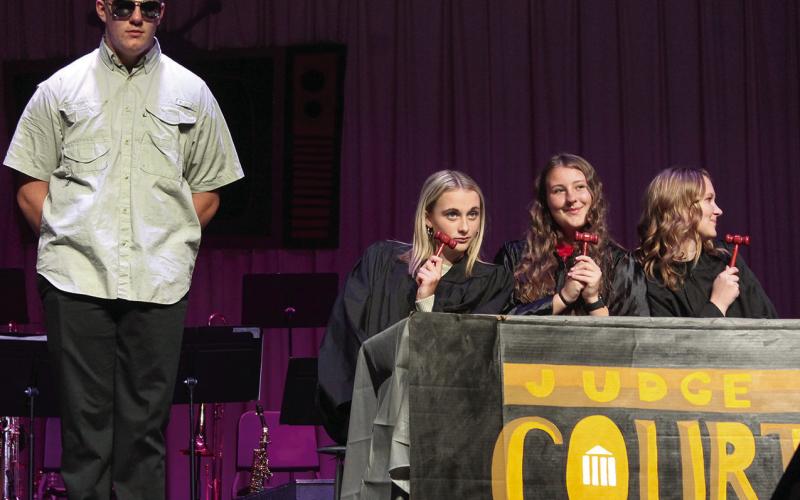 Court shows are popular and the Columbus Unified High School Jazz Band performed the skit “Judge Court” during their program “Channel Surfing.” Slade Parker acted as bailiff while Mallory Thompson, Taryn Billings and Chloe Rogers were judges.