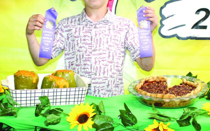 Jack Jessee entered several items into the Cherokee County foods show. He was awarded purple ribbons for his stuffed peppers and for his pie.