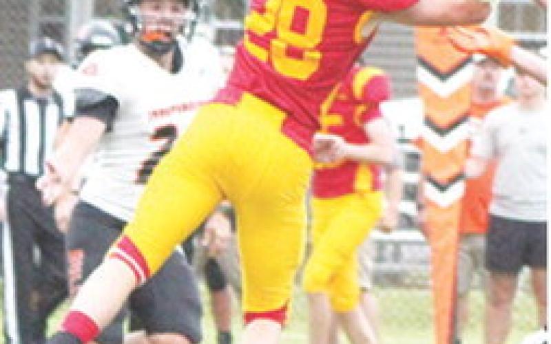 Sophomore Brody Carter came down with a critical pass on fourth down to keep the third quarter drive alive in the Titan Junior Varsity loss to Independence, Monday at Titan Stadium.
