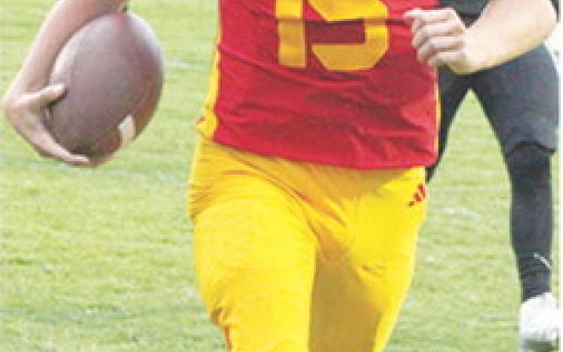 Titan Freshman Quarterback, Denver Hughes ran in the second touchdown in the junior varsity, 14-16 loss to Independence, Monday, at Titan Stadium.