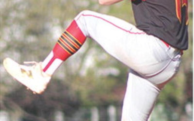 Syler Schuberger, Titan Senior, got the start and the win, 6-2, in game one of the double header sweep over the visiting Cherryvale Chargers, Thursday, at Bomber Field. Columbus won game two, 11-0.