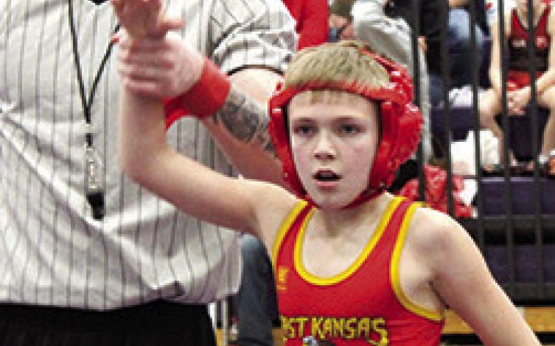 Lucas Natalini won one match by pin and one by a 5-1 decision before losing the championship match in a close 1-2 decision. Lucas placed second in the Pittsburg Tournament, Sunday, at Pittsburg High School. Courtesy photo.
