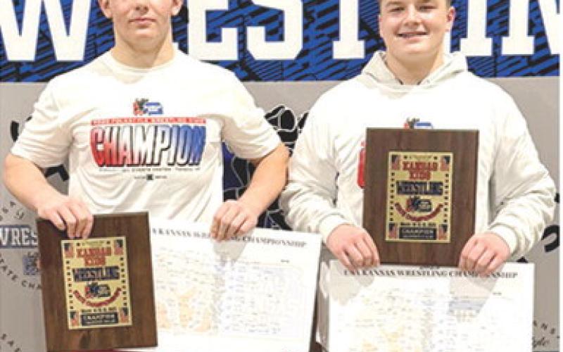 Columbus Wrestling Club Wrestlers, Kash and Cajen Smith won state championships in their respective weight classes, Saturday at the USAWKS 2025 State Folkstyle Championship Tournament in Topeka. Kash won the 14 and under 205-pound weight class and Cajen won the 12 and under, 215 weight class.