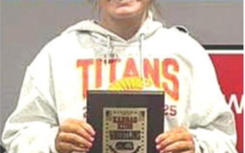 Columbus Wrestling Club Wrestlers, Hannah Noel (above) and Adalynn Hutto (below) placed second and were state runners up in their respective weight classes, Saturday at the USAWKS 2025 State Folkstyle Championship in Topeka. Courtesy photos.