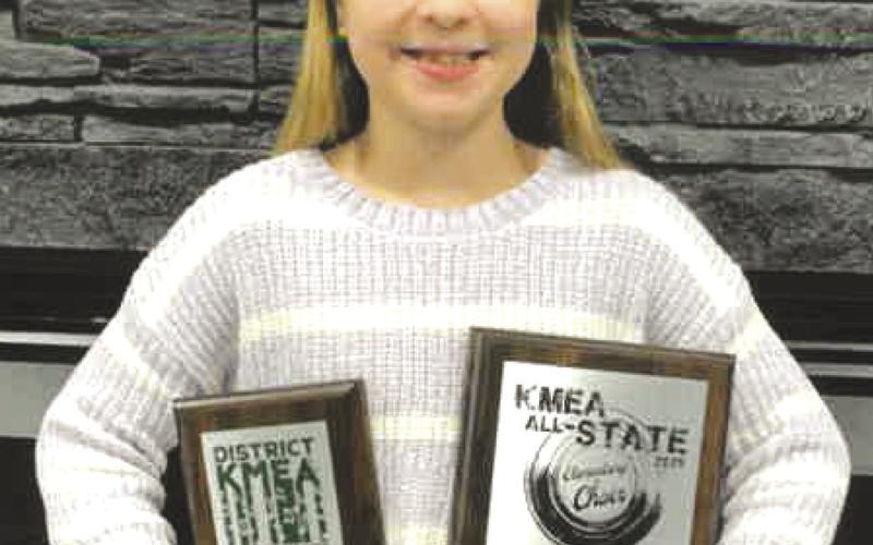 Area students recently performed with the District KMEA All State Choir in Pittsburg. Janissa Marie Ferraro of Humboldt was one of those students. Ferraro also performed with the KMEA All State Honor Choir in Wichita. Ferraro is the daughter of Jason and Julie Ferraro. She is the granddaughter of Ron and Elaine Reynolds and Mike and Deanna Ferraro, all of Columbus. Courtesy photo.