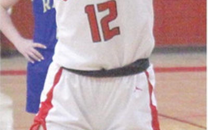Lady Titan Senior, Torey Tedlock, attempted a pair of free throws in the 17-40 loss to Riverton, Tuesday, at the Columbus Unified High School Gymnasium. The Lady Titans will play in Pittsburg at St. Mary’s-Colgan tonight at 6 p.m.