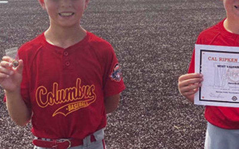 Kasen Sallee received the WOW Award and John Parsons was named MVP in the Kansas Cal Ripken 10U State Tournament, Game 7, at Frontenac, Sunday. The Columbus All-Stars, were eliminated by Girard, 15-0, in their first bracket game. Courtesy Photo.