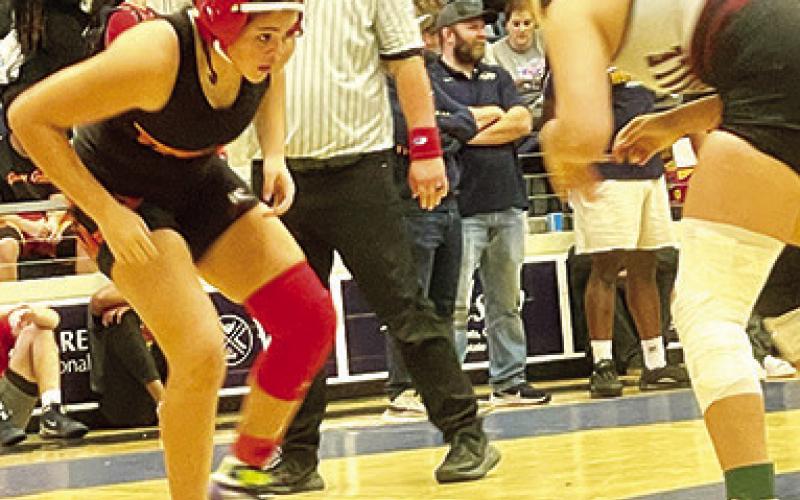 Lady Titan Senior, Brooklyn Lima, placed second in the 145-pound weight class at the Bentonville West High School Tournament, Friday. The Lady Titans placed third in team standings. Photo courtesy of Amanda Stone.