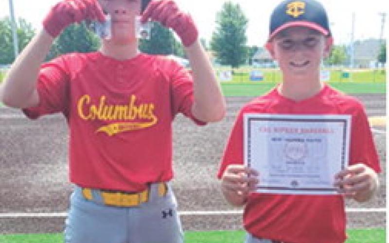 Jase Stephens knocked one over the fence to earn a home run pin and the WOW Award in Game 8 of the Kansas Cal Ripken 12U State Tournament, July 19, in Frontenac. John Parsons received his second MVP of the tournament for the Columbus All-Stars in the 4-21 loss to MC Bandits. Courtesy photo.