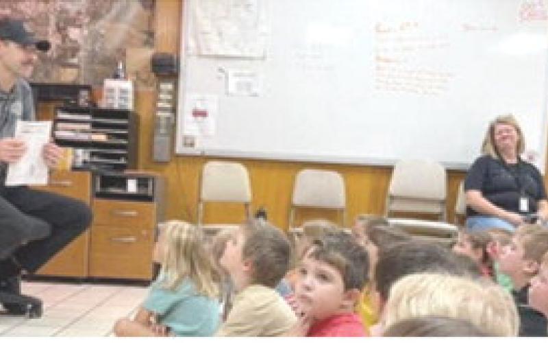 Fire Chief Steve Burton spoke to a group of Park Pre-K students about fire safety during Fire Prevention Week. Courtesy photo.
