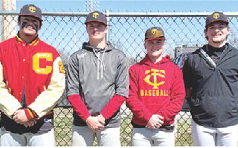 The Columbus Titan Baseball Seniors began their 2025 season with a win, 6-3, win over Wyandotte High School in the Wyandotte Four State Festival, Thursday morning, in Wyandotte. The early season tournament is hosted by Wyandotte, Okla. and Seneca, Mo. Schools. Senior, Rece Ponce, Jace Midgett, Syler Schuberger, and Jack Vilela will lead the Titans this season. Courtesy photo.