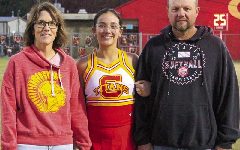 Lady Titan Senior, Katy Mooney, was recognized on Senior Night, October 25, at Titan Stadium. Katy is a four-year member of the Lady Titan Volleyball Team and a one-year member of the Titan Cheer Squad. She was escorted by her parents, Kelly and Joe Mooney.