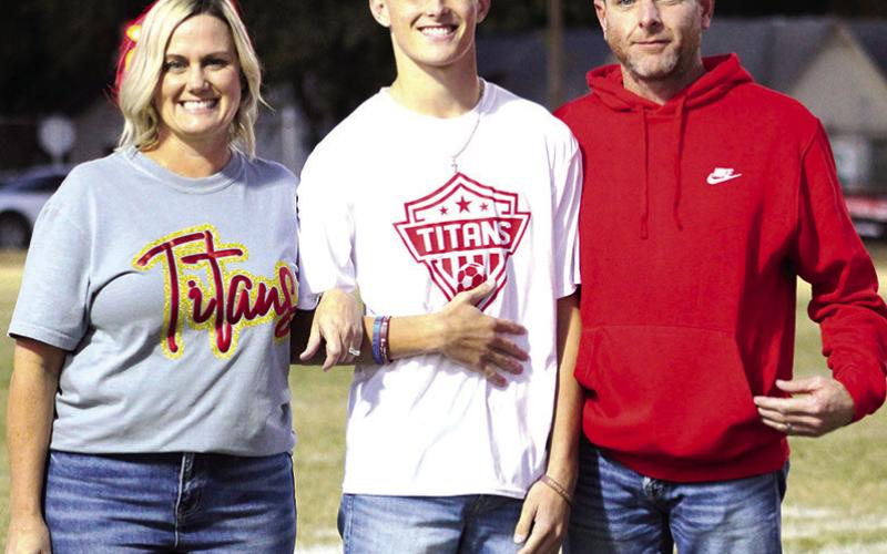 Titan Senior, Korbyn Newberry, was recognized on Senior Night, October 25, at Titan Stadium. Korbyn is a one-year member of the Titan Soccer Team. He was escorted by his parents, Tracie and Kory Newberry.
