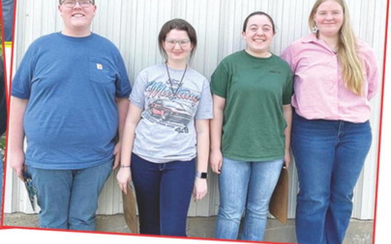 Poultry Team: Isaac Johnson, Britini Rooney, Ava Allison, and Addison Cook.