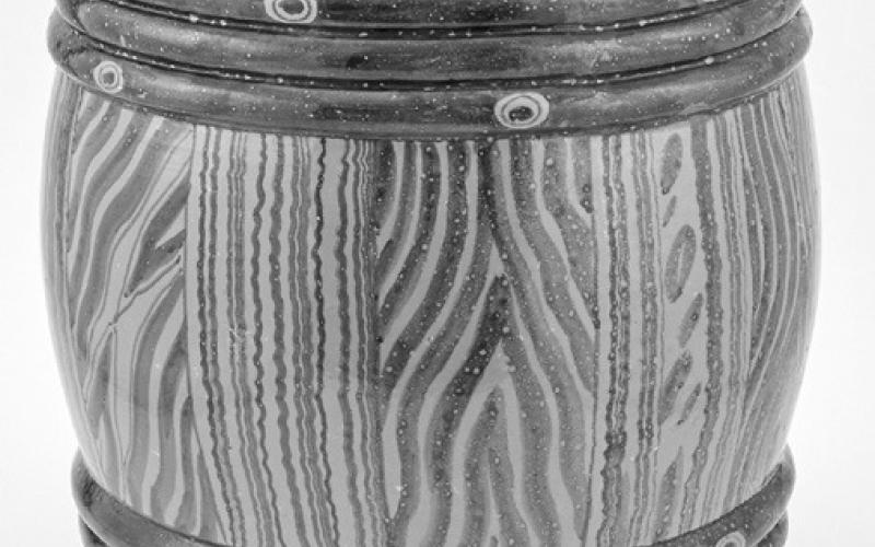 A wooden barrel sold for over $2,000? No, it’s a ceramic garden seat made to look like a wooden barrel. Photo Credit: DOYLE Auctioneers and Appraisers (c) 2024 by Cowles Syndicate Inc.