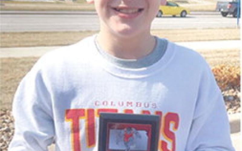 Cam Carter was runner-up in the USAWKS 2025 District 1 Championship in the 12U 92 class, Saturday in Lansing. He will be wrestling in the state tournament this weekend in Topeka. Courtesy photo.