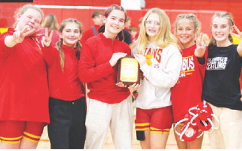 The Columbus Lady Titan Wrestlers wrapped up their season with a second place finish at their home tournament, Saturday. Raelee Engroff took first in the 115-pound weight class to lead the Lady Titans to a 127 point total. Carthage, Mo. was the tournament winner with 134 team points. Team members are: Heiyla Shelton, Kinsley Rader, Jenna Sutton, Cora Rider, Lauryn Flood, Raelee Engroff, Tyler Kirk, Tymber Newberry, Brooklyn Danley, and Abigail Luna. Not pictured, Kaydence Eisenhower