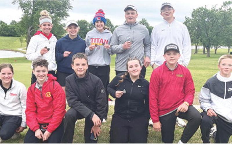 The CJHS Golf Team placed second at their home tournament, Tuesday, at the Brush Creek Golf Course. Team members are front row: Ally Walters, Jake Wary, Trevor Lacen, Raygen Spoonemore, Tanner Thompson, and Jase Mooney. Back row: Tyler Kirk, Raelee Engroff, Tymber Newberry, Cajen Smith, and Caden Stark.