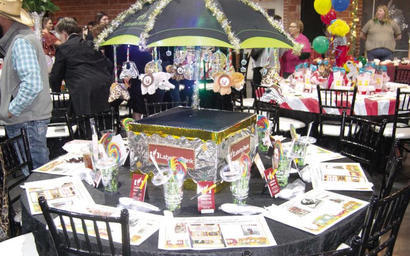 The theme of the Annual meeting was Circus and Carnival with the model of the Ringling Circus returning to Columbus. The circus tent was the centerpiece of the Labette Bank designed table.