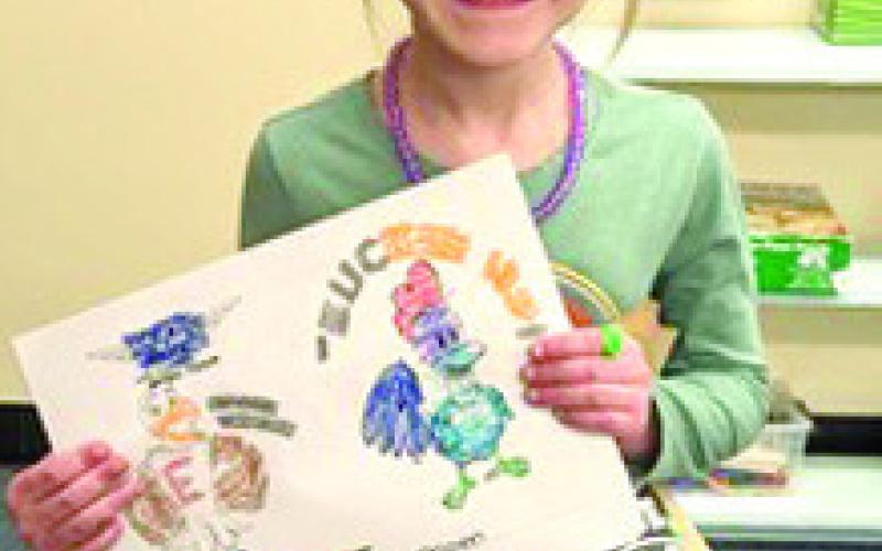 Park Pre-K students color Eddie Eagle, Rooster Booster