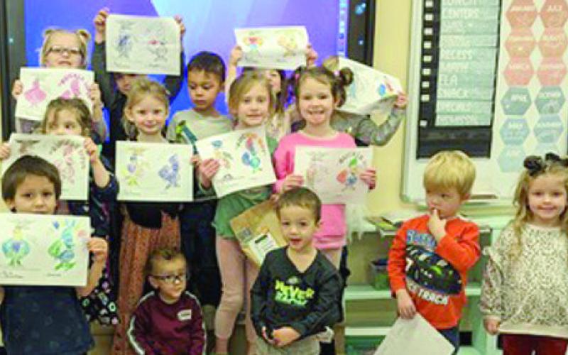 Park Pre-K students color Eddie Eagle, Rooster Booster