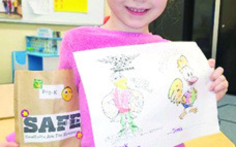 Park Pre-K students color Eddie Eagle, Rooster Booster