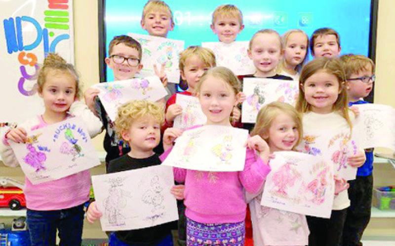 Park Pre-K students color Eddie Eagle, Rooster Booster