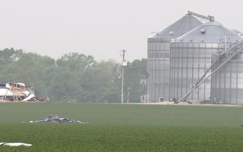 Sunday nights storms did considerable damage to locations in and around Hallowell and Sherwin. At least one building was demolished and a grain bin sustained severe damage.