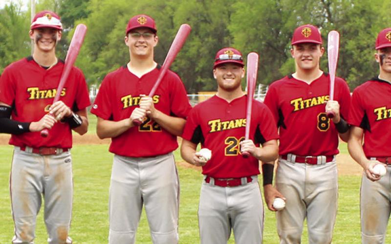 Eleven Titan Seniors were recognized between games with the Frontenac Raiders, Friday, during Senior Night Ceremonies. The seniors capped their evening with a sweep of the Raiders to capture the outright CNC League Championship Title, 6-5 and 11-4. Titan Seniors are: Jake Eddington, Robert Ward, Seth Stover, Kolt Ungeheuer, Cole Minor, Fischer Troxell, Landin Midgett, Kayden Cox, Jaspen Tanner, Brett Hamilton, and Cade Saporito.