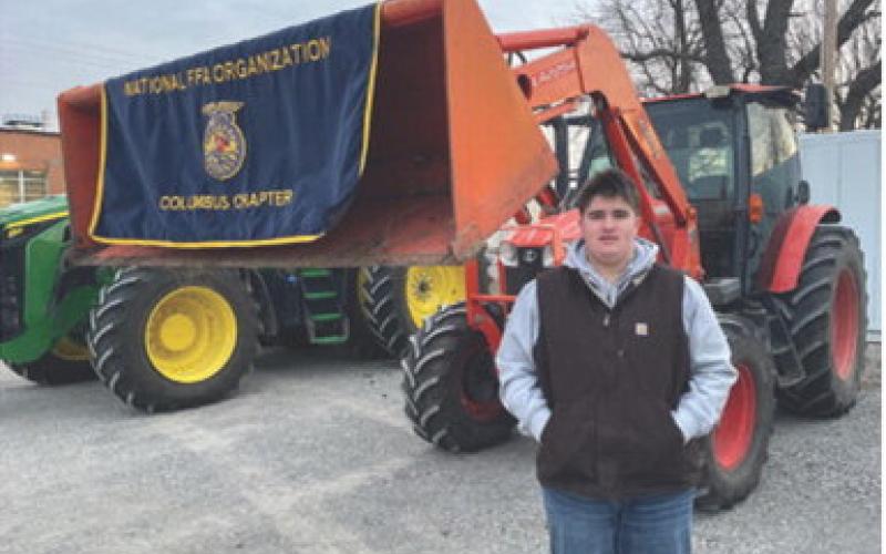 Kaden Crafton was one of the Columbus High School Future Farmers of America members who drove his tractor to school as part of FFA Week at CUHS. Courtesy photo.